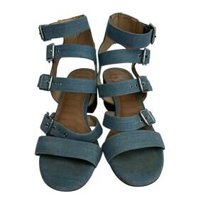 Gianni Bini Side Show Blue Denim Strappy Sandals Buckled Open-Toe, Size 8M